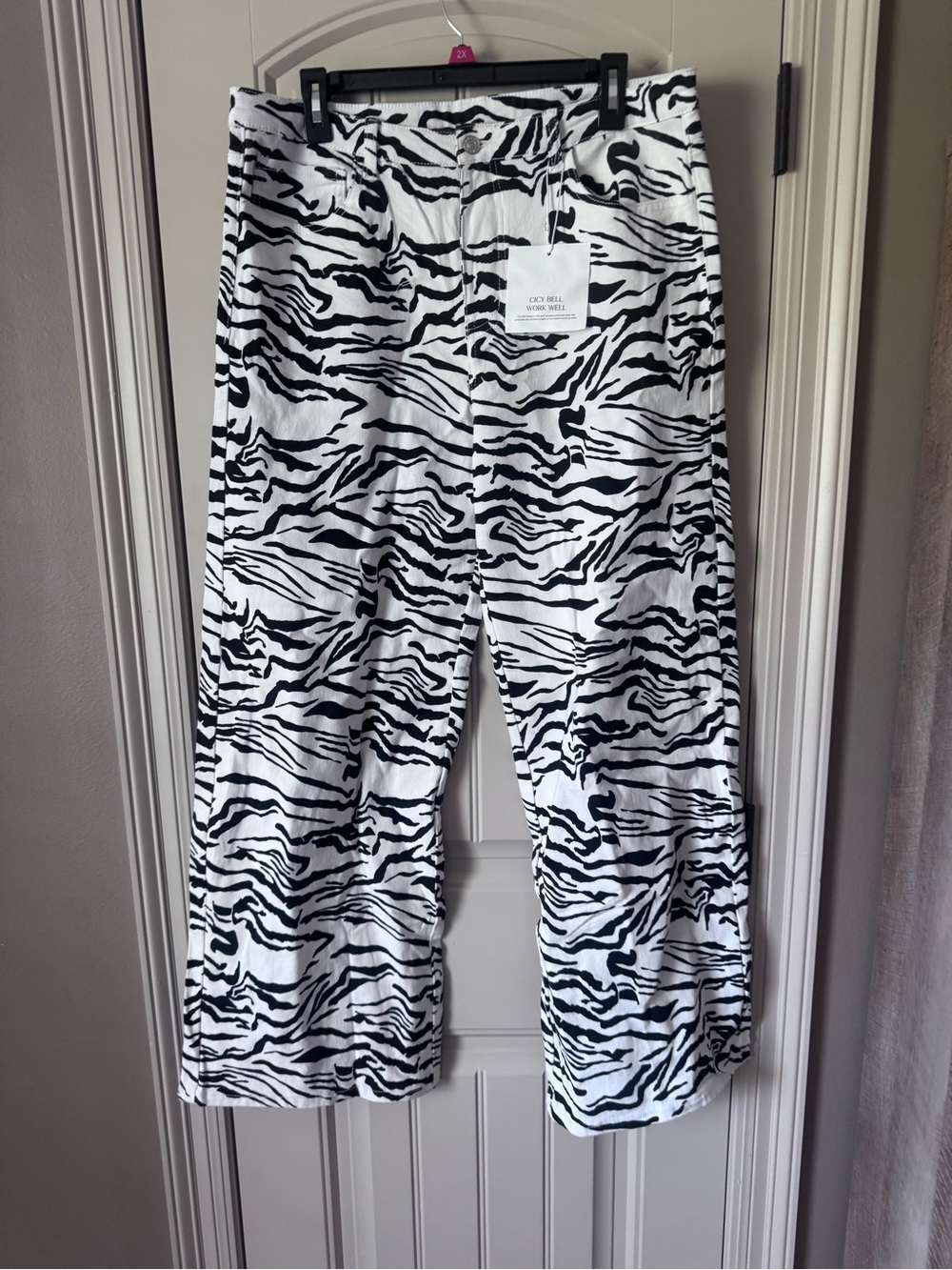 Cicy Bell Zebra Wide Leg Jeans - 14